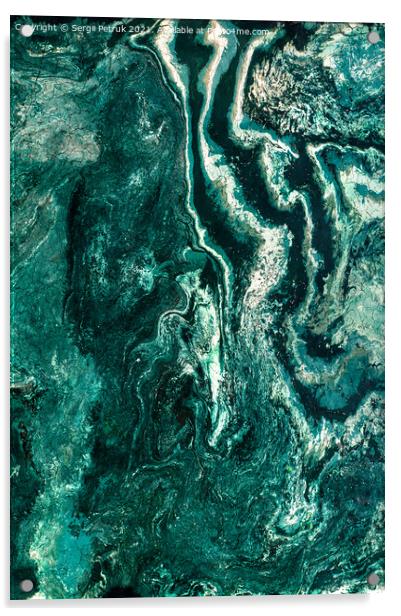 Beautiful texture of dark green marble with wavy streaks. Polished surface. Acrylic by Sergii Petruk
