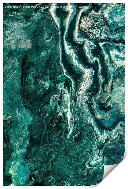 Beautiful texture of dark green marble with wavy streaks. Polished surface. Print by Sergii Petruk