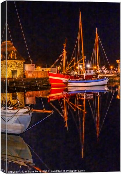 Night Sailboats Waterfront Reflection Inner Harbor Honfluer Fran Canvas Print by William Perry