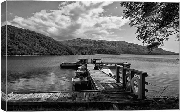 Boats by the jetty, Loch Morar Canvas Print by Jacqi Elmslie