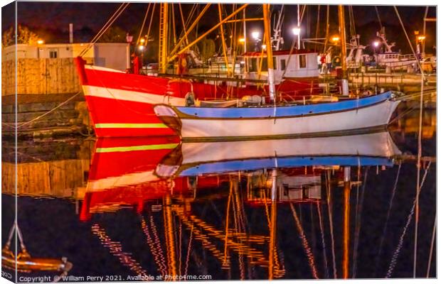 Night Sailboats Waterfront Reflection Inner Harbor Honfluer Fran Canvas Print by William Perry
