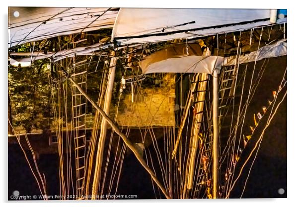 Night Sailboats Waterfront Reflection Abstract Inner Harbor Honf Acrylic by William Perry