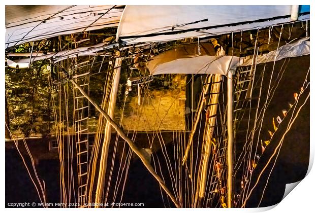 Night Sailboats Waterfront Reflection Abstract Inner Harbor Honf Print by William Perry