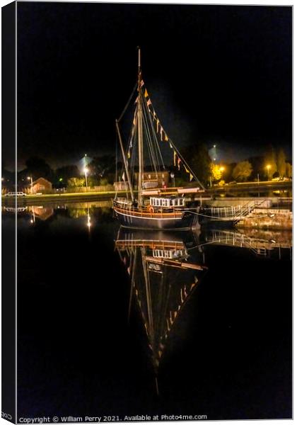 Night Sailboats Waterfront Reflection Inner Harbor Honfluer Fran Canvas Print by William Perry