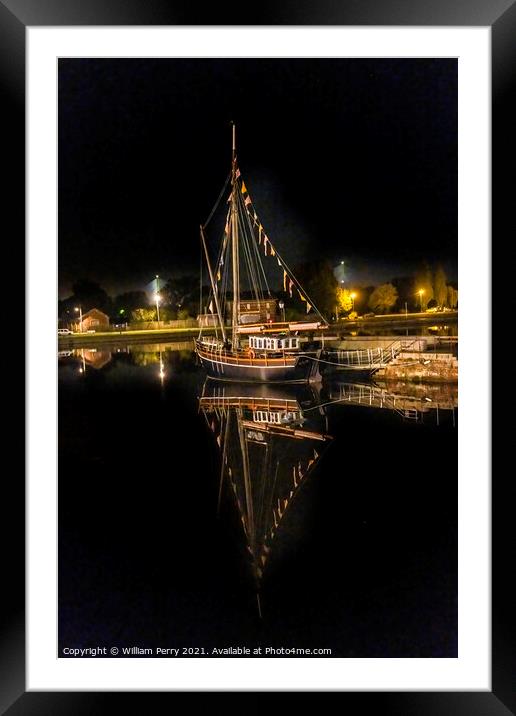 Night Sailboats Waterfront Reflection Inner Harbor Honfluer Fran Framed Mounted Print by William Perry