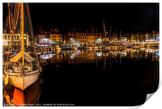 Night Boats Waterfront Reflection Inner Harbor Honfluer France Print by William Perry