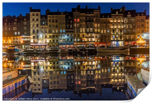 Night Boats Waterfront Reflection Inner Harbor Honfluer France Print by William Perry