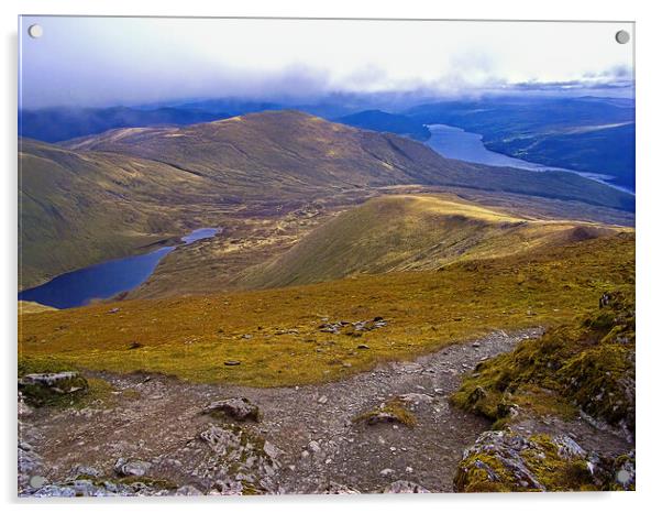 View from summit of Ben Lawers Acrylic by Geoff Storey