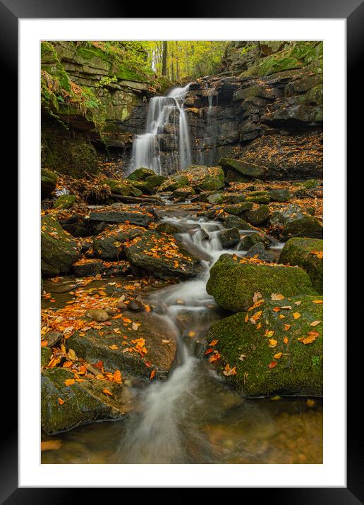 Wharnley Burn Waterfall Framed Mounted Print by Kevin Winter