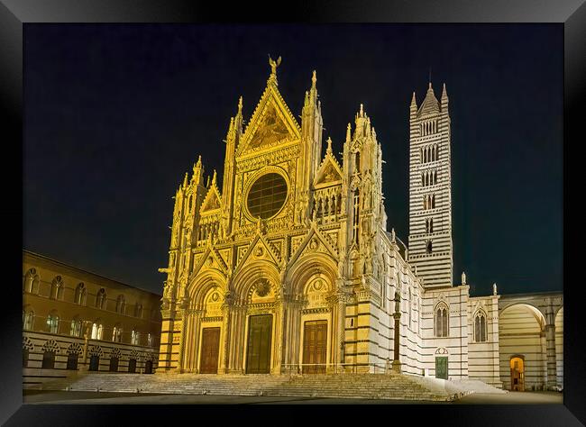 Siena Cathedral at night Framed Print by Joyce Storey