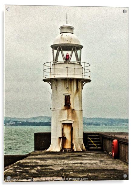 Dramatic Brixham lighthouse Acrylic by Ann Biddlecombe