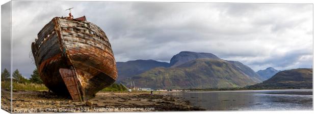 Old Boat of Caol and Ben Nevis in Scotland, UK Canvas Print by Chris Dorney