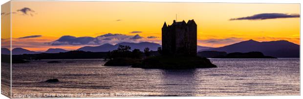 Sunset at Castle Stalker in the Scottish Highlands, UK Canvas Print by Chris Dorney