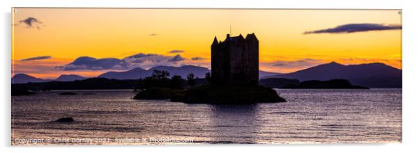 Sunset at Castle Stalker in the Scottish Highlands, UK Acrylic by Chris Dorney