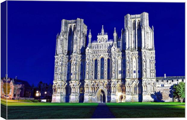 Wells Cathedral West Front At Night Canvas Print by austin APPLEBY