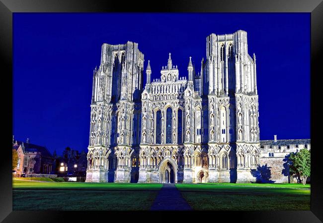 Wells Cathedral West Front At Night Framed Print by austin APPLEBY