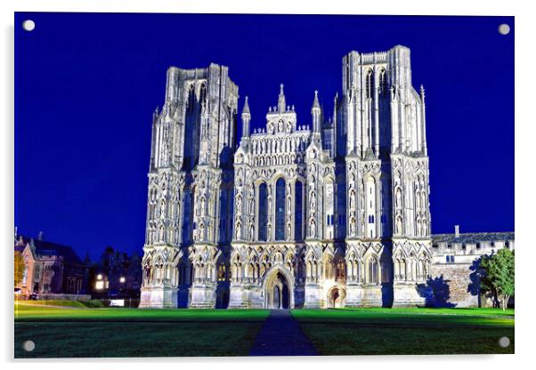 Wells Cathedral West Front At Night Acrylic by austin APPLEBY