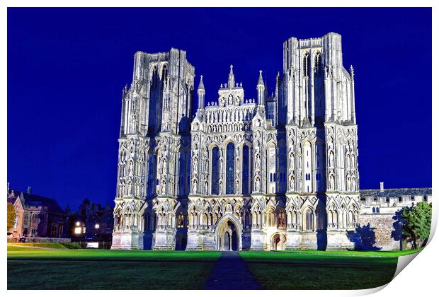 Wells Cathedral West Front At Night Print by austin APPLEBY