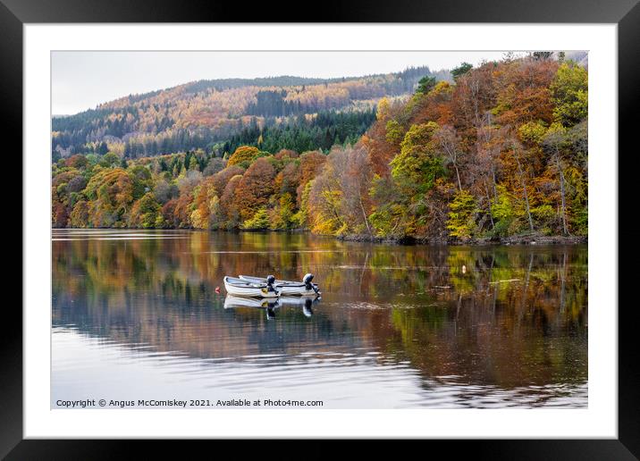 Moored boats on Loch Faskally, Perthshire Framed Mounted Print by Angus McComiskey