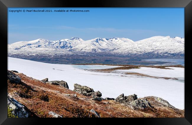 Arctic Tundra and Snow-capped Mountains in Norway Framed Print by Pearl Bucknall