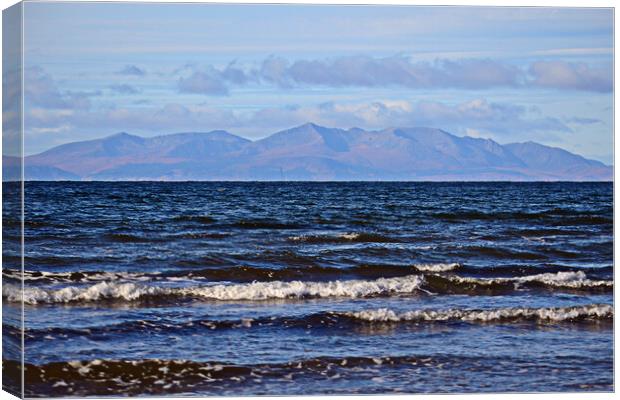 Isle of Arran mountains viewed from Troon Ayrshire Canvas Print by Allan Durward Photography