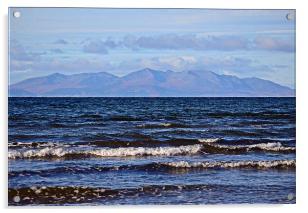 Isle of Arran mountains viewed from Troon Ayrshire Acrylic by Allan Durward Photography