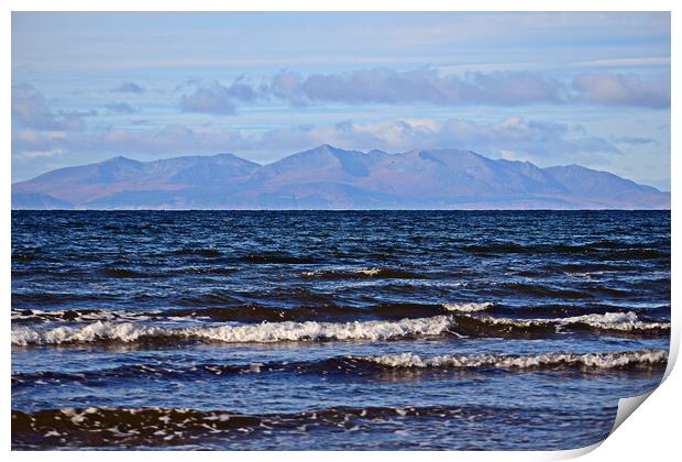 Isle of Arran mountains viewed from Troon Ayrshire Print by Allan Durward Photography