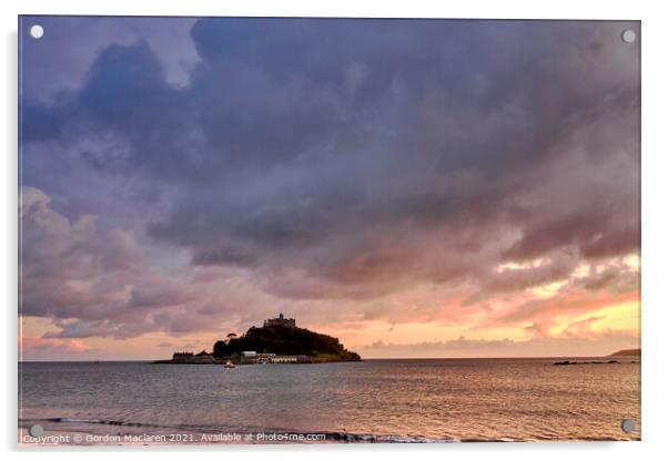 Beautiful Winter Sunset over St Michael's, Marazion, Cornwall Acrylic by Gordon Maclaren