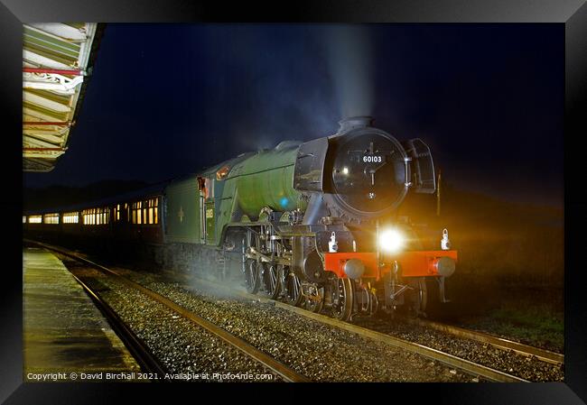 Flying Scotsman at night. Framed Print by David Birchall