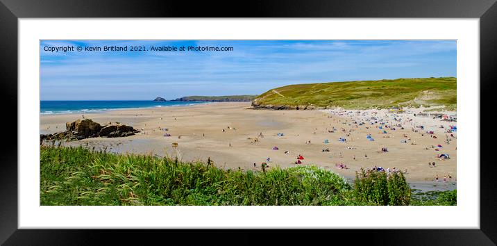 Panoramic perranporth beach Framed Mounted Print by Kevin Britland