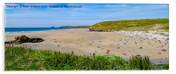 Panoramic perranporth beach Acrylic by Kevin Britland