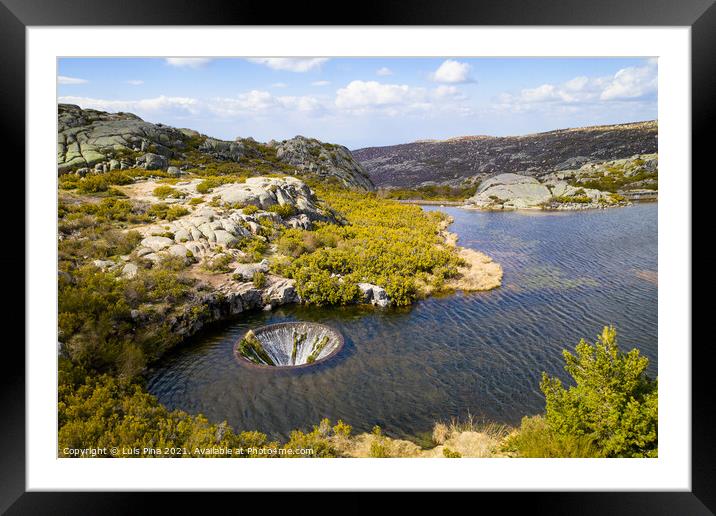 Drone aerial view of landscape in Covao dos Conchos in Serra da Estrela, Portugal Framed Mounted Print by Luis Pina