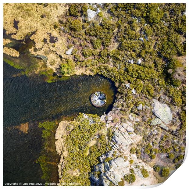 Drone aerial top view of landscape in Covao dos Conchos in Serra da Estrela, Portugal Print by Luis Pina
