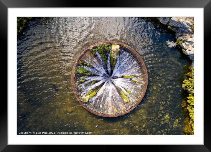 Drone aerial top view of landscape in Covao dos Conchos in Serra da Estrela, Portugal Framed Mounted Print by Luis Pina