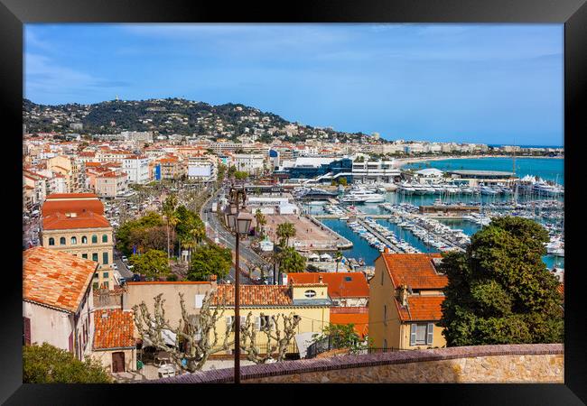 Cannes City Cityscape With Yacht Port Framed Print by Artur Bogacki