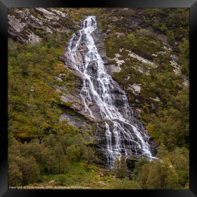 Steall Falls in the Highlands of Scotland, UK Framed Print by Chris Dorney