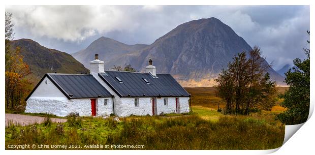 Blackrock Cottage and Buachaille Etive Mor in Glencoe, Scotland Print by Chris Dorney