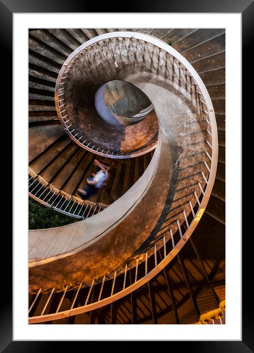 Spiral Stairs Abstract At Night Framed Mounted Print by Artur Bogacki