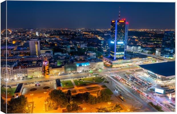 City of Warsaw in Poland by Night Canvas Print by Artur Bogacki