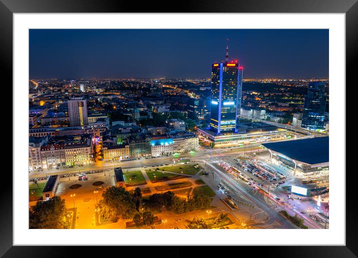 City of Warsaw in Poland by Night Framed Mounted Print by Artur Bogacki