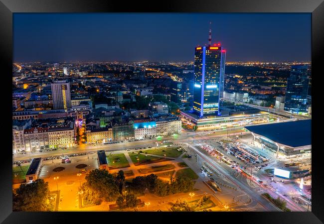 City of Warsaw in Poland by Night Framed Print by Artur Bogacki