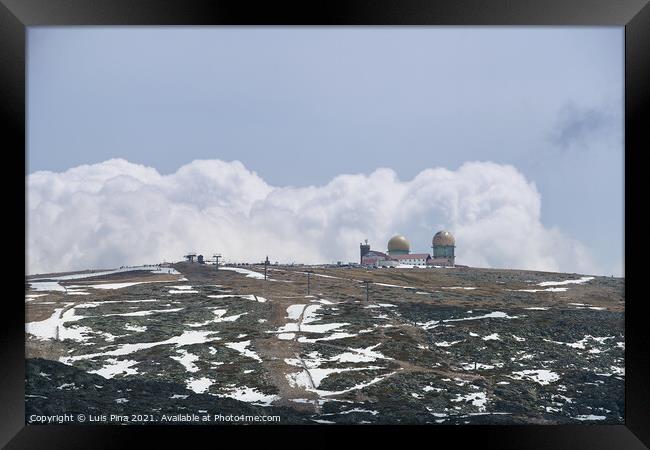 Torre tower highest point of Serra da Estrela in Portugal with snow, in Portugal Framed Print by Luis Pina