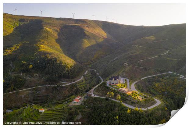 Piodao landscape beautiful house aerial drone view of schist shale village in Serra da Estrela, Portugal Print by Luis Pina