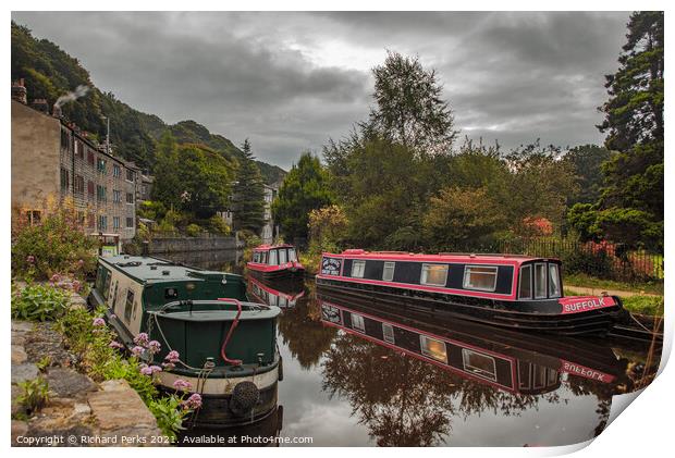Autumnal Days on the Canal - Hebden Bridge Print by Richard Perks