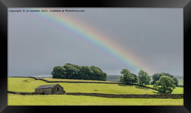 Rainbow over the Yorkshire  Dales Framed Print by Jo Sowden