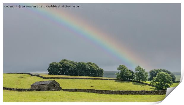 Rainbow over the Yorkshire  Dales Print by Jo Sowden