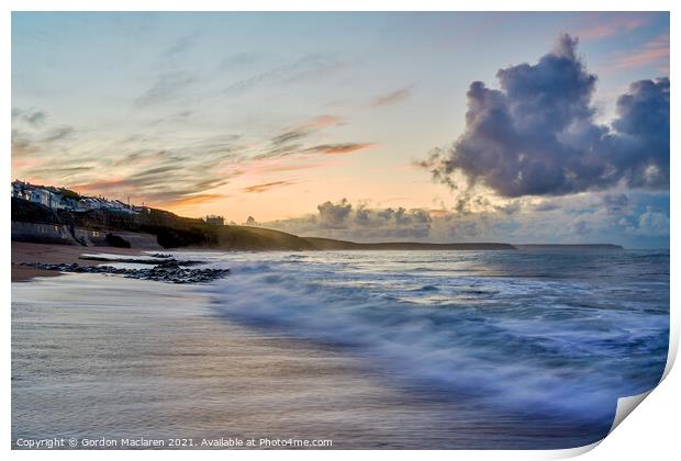 Waves on the beach at Sunrise, Porthleven Cornwall Print by Gordon Maclaren