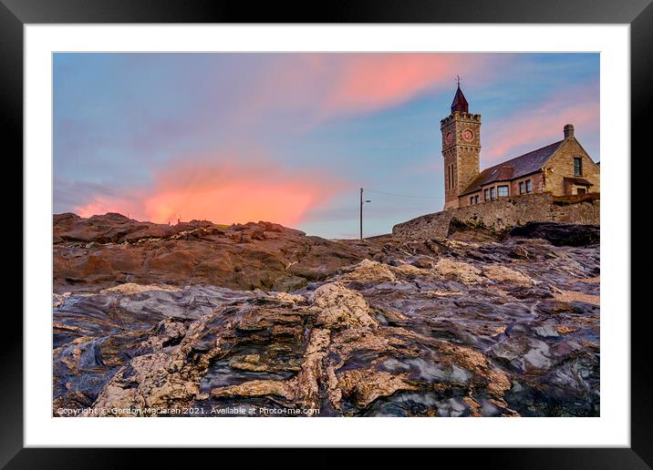 Porthleven Clock Tower Cornwall at Sunrise Framed Mounted Print by Gordon Maclaren