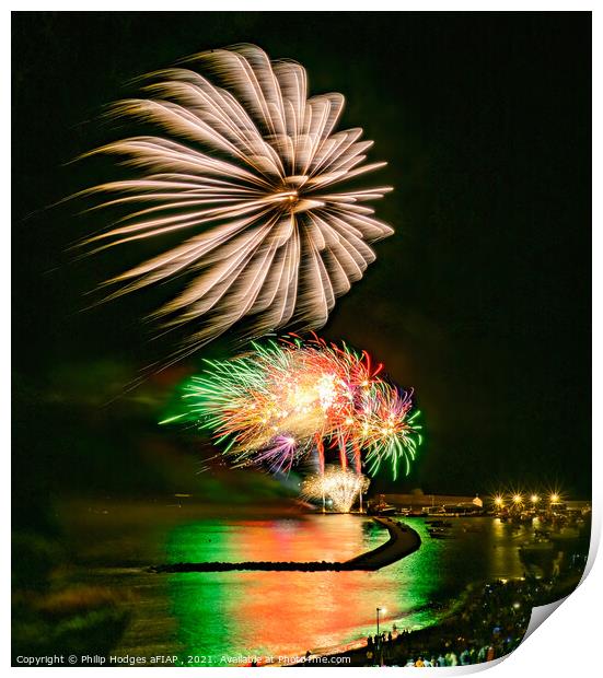 Lyme Regis Fireworks (3) Print by Philip Hodges aFIAP ,