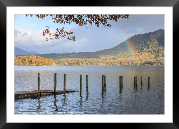 Sunken Jetty on Derwent Water with Rainbow Framed Mounted Print by David Morton